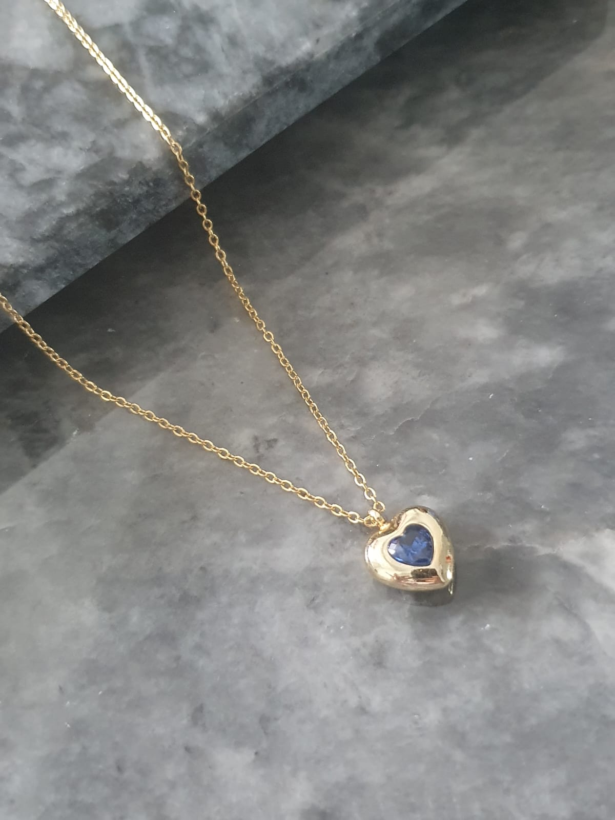 BS-24 Mavi Taşlı Dolgun Kalp Kolye