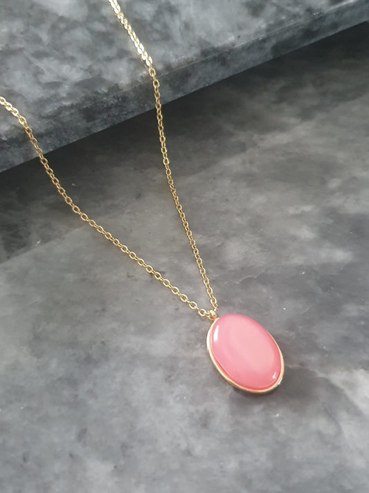 BS-1 Pembe Oval Taşlı Kolye